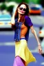 Placeholder: year 1996 denim fashion. Loose skirt, low waist. Colors: denim blue, blue, purple, cream, khaki, light green, lilac, plum, orange, terracotta, red, light yellow, lion yellow, pink, dark blue, beige. Angelina Jolie, Kylie Minogue, Angelika Kallio, Tyra Banks,