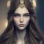 Placeholder: mystic woman with Light-brown long hair, dark fantasy setting, ethereal, soft lighting, soft green-brown eyes, soft facial features