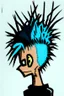 Placeholder: Portrait of 2d drawing of a stickman, cool with punk hair, x eyes like in hangman, view from back and slightly peeking behind, 3d realistic in colour