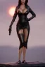 Placeholder: Raquel Welch in a black leather gown, evil, femme fatale, villain, leather, busty, cleavage, angry, stern look. character design by cory loftis, fenghua zhong, ryohei hase, ismail inceoglu and ruan jia. unreal engine 5, artistic lighting, highly detailed, photorealistic, fantasy