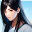 Placeholder: black haired woman, casual clotting, realistic, HD4k, watery cloud background, close up shot,