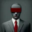 Placeholder: a man wearing a grey suit with a red tie who has no eyes or face