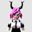 Placeholder: ROBLOX woman character pink hair with horns with white t-shirt and black tie