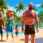 Placeholder: shirtless Walter White family , 8k, tropical beach background, jaun