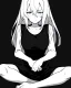 Placeholder: numb, sad, black and white, anime girl sitting with full black background