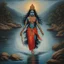 Placeholder: An oil painting of goddess Kali crossing a lake