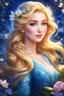 Placeholder: Fair Elsa, with her golden hair and elegant presence, renewed dreams and beauty amidst the spring flowers under the blue night. highly detailed, digital art, beautiful detailed digital art, colorful, high quality, 4k