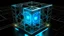 Placeholder: Cube tesseract from movie Loki, located strictly in the middle of picture with space around it and with glow in tesseract, but without glow below it, without background or table.