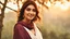 Placeholder: Hyper Realistic Close-up-view of a Beautiful-Young-Happy-Pashto-Woman-with-beautiful-eyes-Smiling with-white-dress-with-maroon-shawl & breeze-whirling in a jungle-with-tall-trees & cloudy-sunset-&-sun-rays showing dramatic & cinematic ambiance