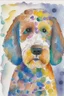 Placeholder: abstract watercolour of the head of bernadoodle dog in the style of paul klee with circles of colour