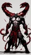 Placeholder: A close picture of Venom symbiote as ghost of Sparta red tattoos and Clothes, holding blade of choice