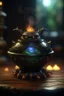 Placeholder: nightmare, cauldron with shining sigil and containing a slightly alien furball gremlin in it, prize winning oil painting, ,bokeh like f/0.8, tilt-shift lens 8k, high detail, smooth render, down-light, unreal engine