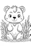 Placeholder: cute coloring page, sketch style, cute baby bear in the wood, cute cartoon, white and black, withe background, no shadows, outline.