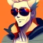 Placeholder: a man with blonde hair wearing sunglasses and an orange jacket, a character portrait by Miyazaki, featured on pixiv, rayonism, toonami, official art, anime