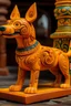 Placeholder: A yellowish orange colored sound elemental dog designed in Mayan architecture painted by Zosan