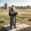 Placeholder: Archimedes, the renowned mathematician and inventor, stands tall upon a weathered stone in front of a vast field marred by a failing irrigation system. In his hands, he holds a smartphone, a device of unparalleled computational power that has bridged the gap between antiquity and the present day.