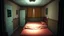 Placeholder: inside a cheap, sleazy motel room, bright light, empty room, grainy candid photograph, crime scene, documentary style, bright flash photography