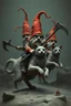 Placeholder: gnomes riding cats with hatchets in the style of Giger and Mozart