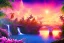 Placeholder: island waterfall palms twigs spring sunset pink flower bridge buterflies