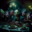 Placeholder: Photograph of a happy year-end dinner of a clique of zombie creatures in Dario Argento style, photorealism