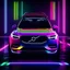 Placeholder: neon light super design futuristic Volvo SUV in the style of light black and multicolor neon flashy transluscent, luminous , machine aesthetics,