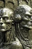 Placeholder: sculpture of a man and a woman , robot , child , young and old Multiple faces . decayed and rotting with grotesque proportions and imagery. abstract grotesqueries, detailed texture, surreal horror, biomechanical design, by hr giger and beksinski