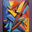 Placeholder: A painting consisting of abstract shapes in three different colors. Brush Strokes. Sloppy, non-realistic. 3 dimensional. Depth. three dimensional