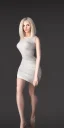 Placeholder: Full body portrait, 8k, hdd, highly realístíc, fully detailed-picture, inspired by kyra milan, beautiful model-postured. Beautiful face. Brown eyes, blonde hair, transparent-lady, lite-linen white-dress