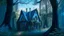 Placeholder: gothic cottage in a woodland glade with blue sky