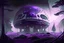 Placeholder: Futuristic Colony, White Building, Human Colony, Large Dome, Alien Planet, Corrupted Forest, Dense Purple Fog, Dead Soil, Black Night Sky, Stars, Space, Distant Planets