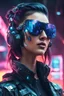 Placeholder: Beautiful augmented cyberpunk woman with bomber shades