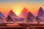 Placeholder: An ancient Egypt city at sunrise with 2 pyramids in the background, by matthieu lauffray, beautiful Egyptian temples, art Station, vibrant colours, concept art, blue sky