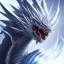 Placeholder: ice dragon with white mask, lots of spikes on its neck, spikes on its back, a few spikes on its tail, and a lightning ball beside it