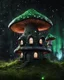 Placeholder: An illogically floating mushroom house on a clear night. white green black, Stars Dark cosmic interstellar. Detailed Matte Painting, deep color, fantastical, intricate detail, splash screen, hyperdetailed, insane depth, concept art, 8k resolution, trending on Artstation, Unreal Engine 5, color depth, backlit, splash art, dramatic, High Quality Whimsical Fun Imaginative Bubbly, perfect composition