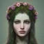 Placeholder: A beautiful female celtic druid with hair made out of flowers, digital art, HD, 8k, high definition, very high quality, detailed eyes, nature, druid, fantasy