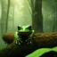 Placeholder: Green frog on a log in a tropical rain forest, background blurry, realistic, unreal engine, artstation, 3D, John Howe