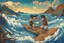 Placeholder: colourful digital painting of the odyssey quest with the mythos cyclops by homer, in the style of hokusai and van gogh