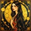 Placeholder: 🔥 PROMPT: A stunning painting in the style of Gustav Klimt depicting a woman with long hair in a full-body portrait. The artwork features golden circles and swirls, a shimmering gold leaf background, and rich, detailed colors. This intricate piece exemplifies the Art Deco movement with its masterful design and vibrant elements.