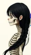Placeholder: illustration of a girl with paper bones and glass skin, highly detailed dark black hair in a single long braid