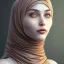 Placeholder: surreal, close up portrait of woman in hijab who is going into nothingness, invisible, turn to nothing, fine detail, highly intricate, modern surrealism painting, high-quality, volumetric lighting, 8k, ultrahd, George Grie, Marco Escobedo, Igor Morski,Brian Froud, Howard Lyon, Selina French