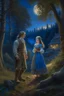 Placeholder: A prince and a village girl secretly meet by the moonlight in an oil painting forest Photorealistic