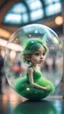 Placeholder: portrait of tiny green winged fairy completly inside crystall ball bubble at the train station,bokeh like f/0.8, tilt-shift lens 8k, high detail, smooth render, down-light, unreal engine, prize winning