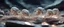 Placeholder: close up on dented glowing ghost transparent ant skeleton rat babies, raised by ninja necromancer in the wild, in surreal reflecting stone chrome landscape