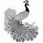 Placeholder: white, A peacock and rose, line art, white background, outline, with images neatly contained within the background, just black and white color, full body, no color. Front view. Aest4tic