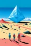 Placeholder: giant diamond in the desert with small people around n the style of Hiroshi Nagai