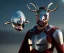 Placeholder: Superhero, bullseye mask, horns, cape, viking shield, jellyfishsombrero, metal, steel hands, strong, chest plate, gloves, pauldrons, pressurized boots, radium, sleeved, muscular, mustache