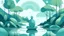 Placeholder: Generate a futurist illustration of a character meditating in nature. Use a serene color palette with celestial blue for the sky, tranquil green for the waters, and a grounding gray-blue. Add a subtle grain texture for depth. Emphasize simplicity and tranquility, capturing the transformative essence of meditation.