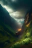 Placeholder: A train truck in stunning mountain landscape, mountain gorge, bright color palette, high detail, perfect by composition, gcinematic shot, intricate details, a cloudy stormy weather in the background