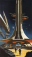 Placeholder: persian style,A spaceship docked at an alien space station, in the style of John Berkey and Gerald Brommell, scifi art. --v 6. 0 --ar 51:64