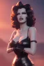 Placeholder: Rita Hayworth as evil queen in black leather, busty, cleavage, curvy, angry, stern look. character design by cory loftis, fenghua zhong, ryohei hase, ismail inceoglu and ruan jia. unreal engine 5, artistic lighting, highly detailed, photorealistic, fantasy